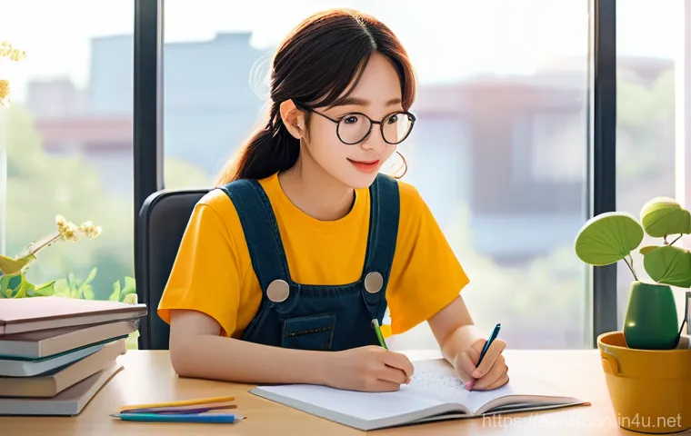 웹툰작가로 성장하기 위한 공부법 - **Prompt:** A young, determined female digital artist, around 20-25 years old, is seated at a well-l...