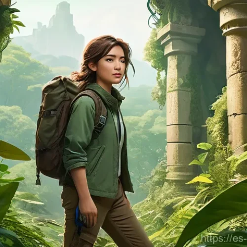 웹툰작가 포트폴리오 구성 팁 - **Prompt:** A young, determined female adventurer, clad in practical but stylish explorer's gear inc...