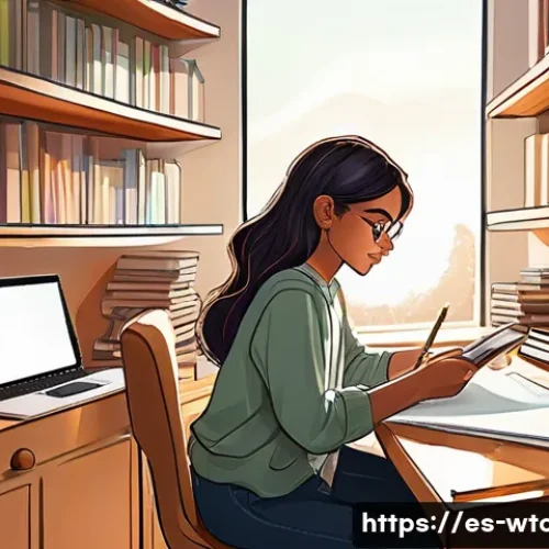 Home 33 웹툰작가가 꼭 읽어야 할 책 - A vibrant digital illustration of a young Latina webtoon artist in her cozy, sunlit studio filled wi...