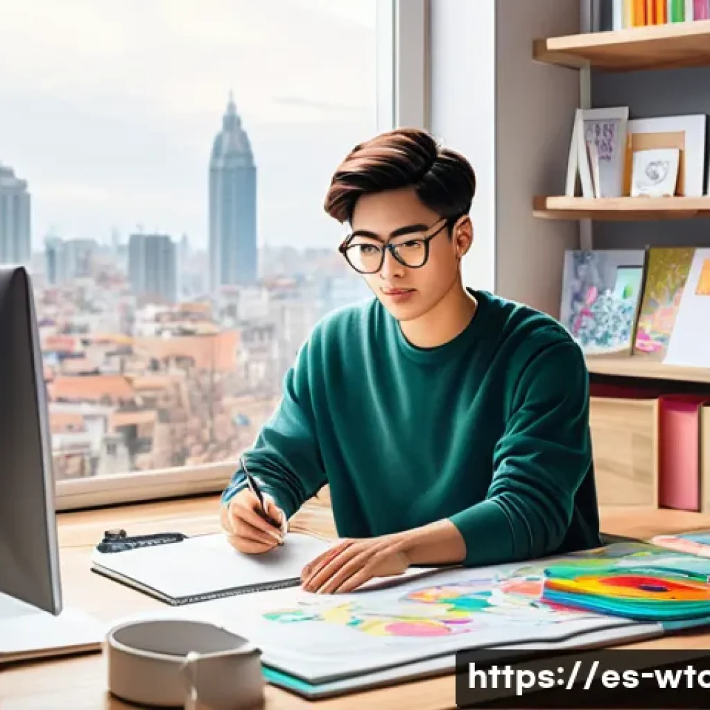 웹툰작가 성공 사례 분석 - A dedicated webtoon artist working diligently in a cozy home studio, surrounded by digital drawing t...