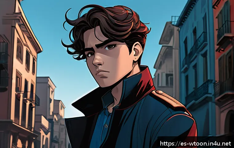 웹툰작가의 크리에이티브 발상법 - A dramatic webtoon first panel scene featuring a young adult character in a dynamic, striking pose t...